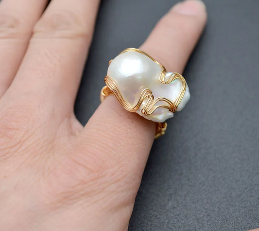 Hand Crafted Wire Wrapped Baroque Pearl Ring